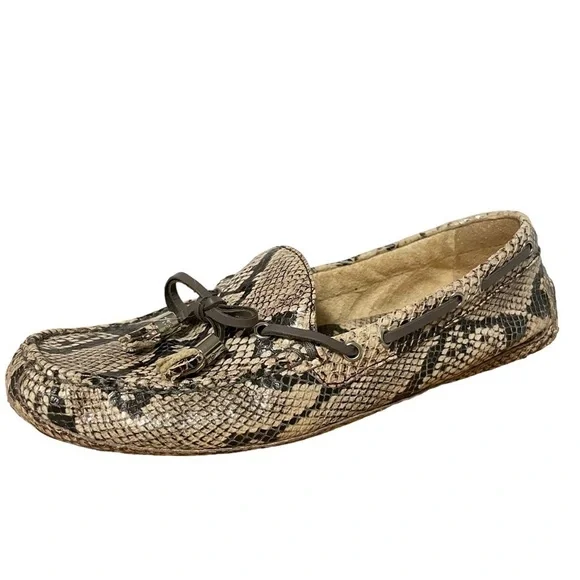 Cole Haan Garnet Leather Snakeskin Driving Mocs Loafers Flats Tassel Size 7.5 - Picture 1 of 15